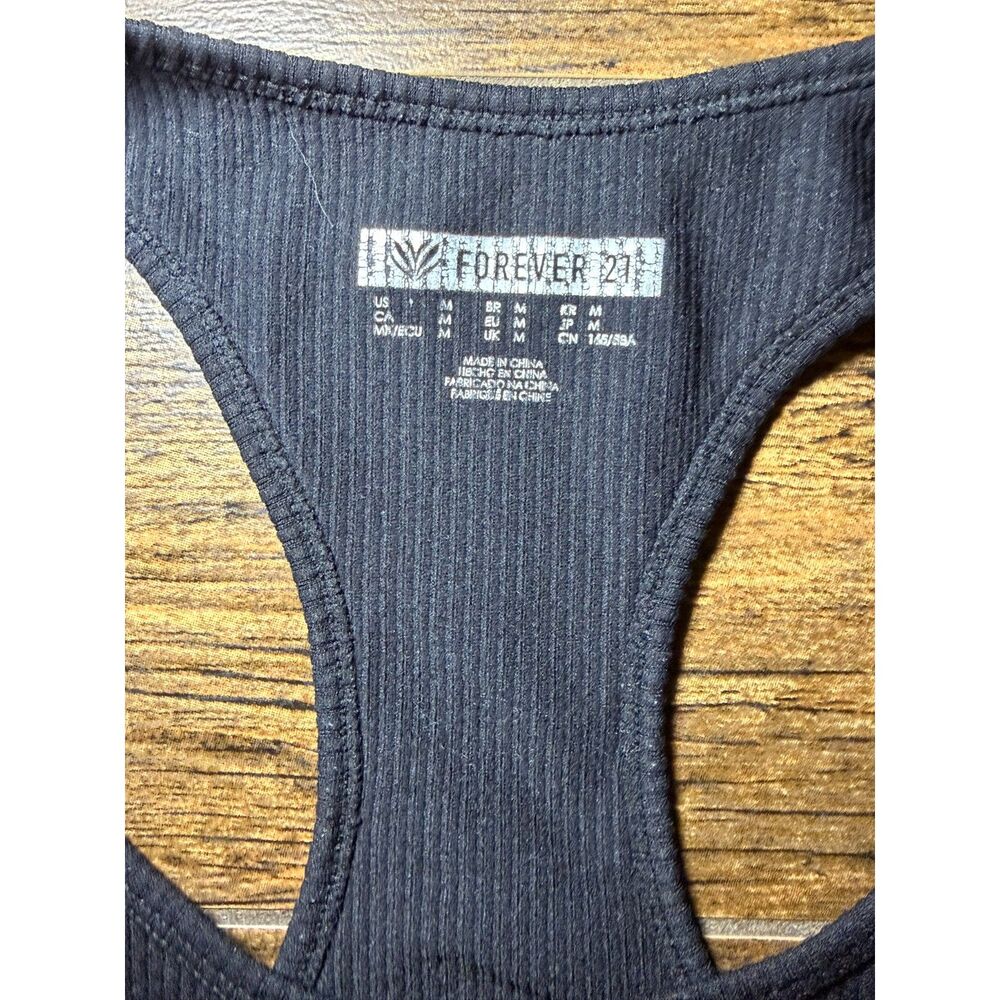 Forever 21 Black Ribbed Racerback Crop Tank - M - Picture 2 of 3